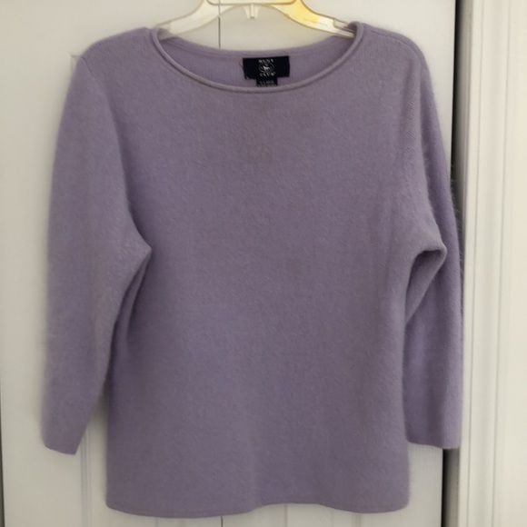 L Angora Lilac Sweater Vintage Soft Fuzzy Warm Lavender 80s - Picture 8 of 8